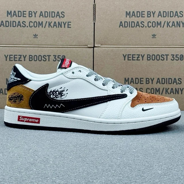 AJ1 Low x Supreme White Black And Brown