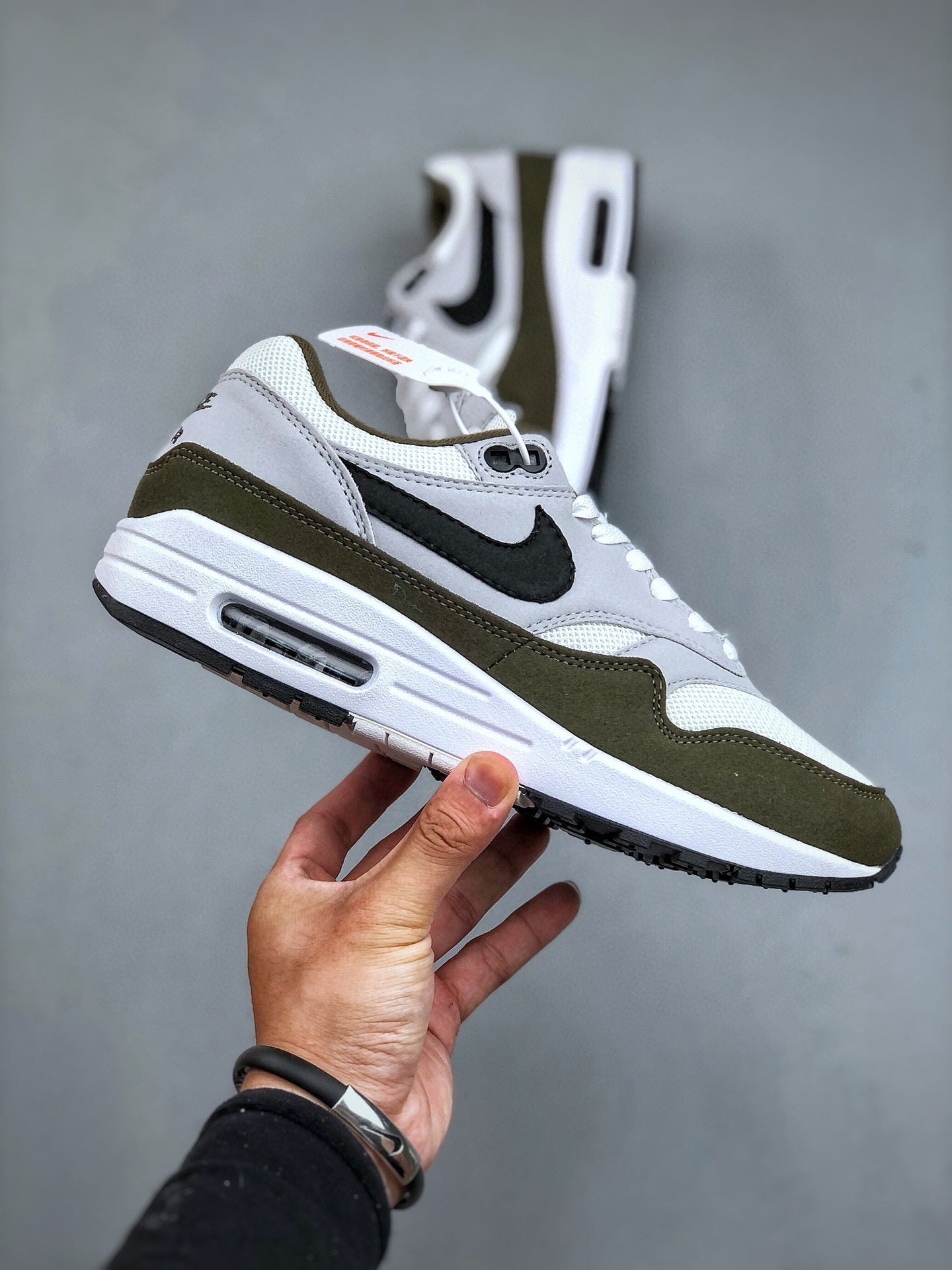 Air Max 1 White Black Medium Olive