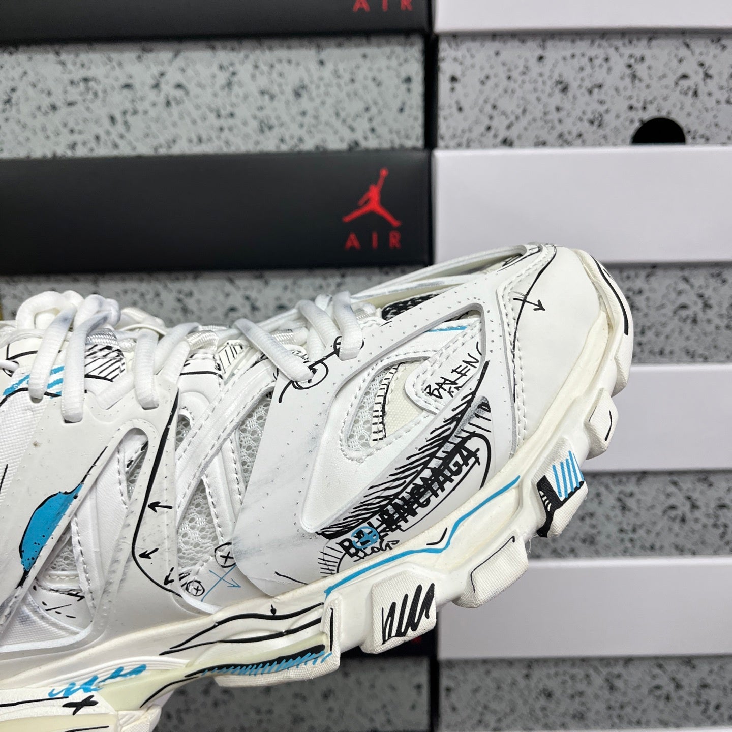BLG Track White Blue Mesh and Nylon Graffiti