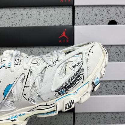 BLG Track White Blue Mesh and Nylon Graffiti