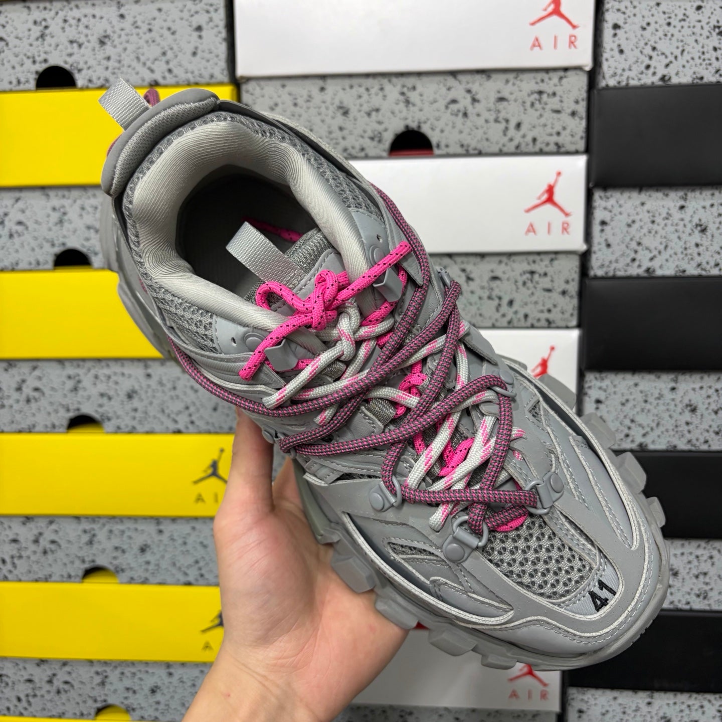 BLG Track Trail Laces Grey Pink