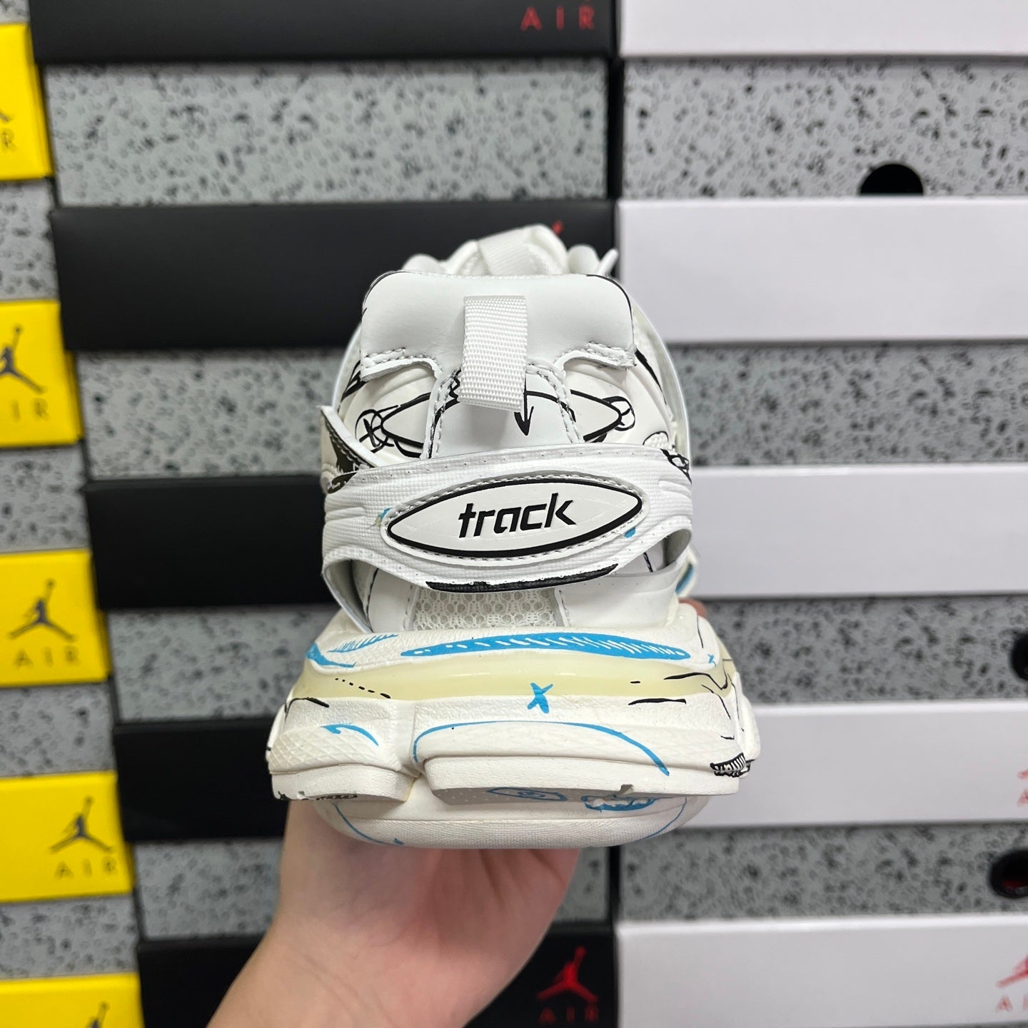 BLG Track White Blue Mesh and Nylon Graffiti