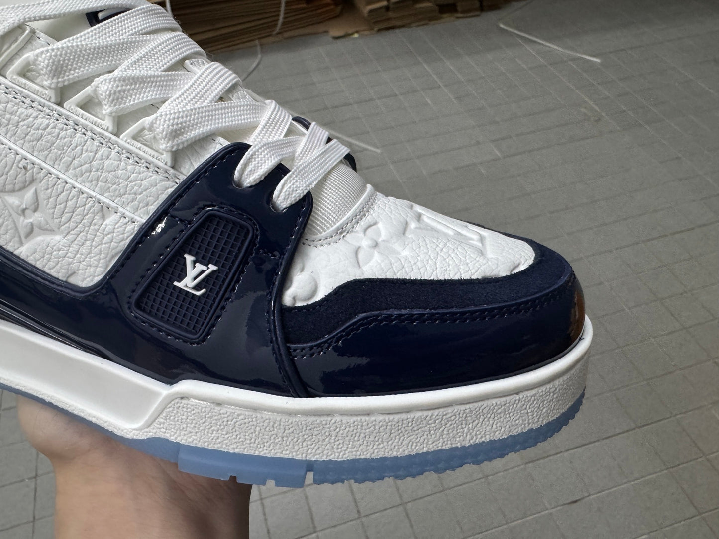 Trainer White and Navy Blue