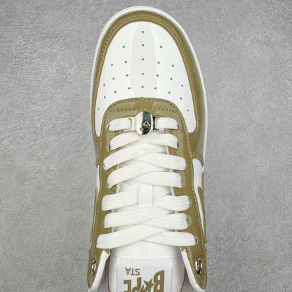 Bape STA Low Patent Leather White Khaki