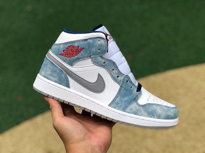 AJ1 MID French Blue Fire Red