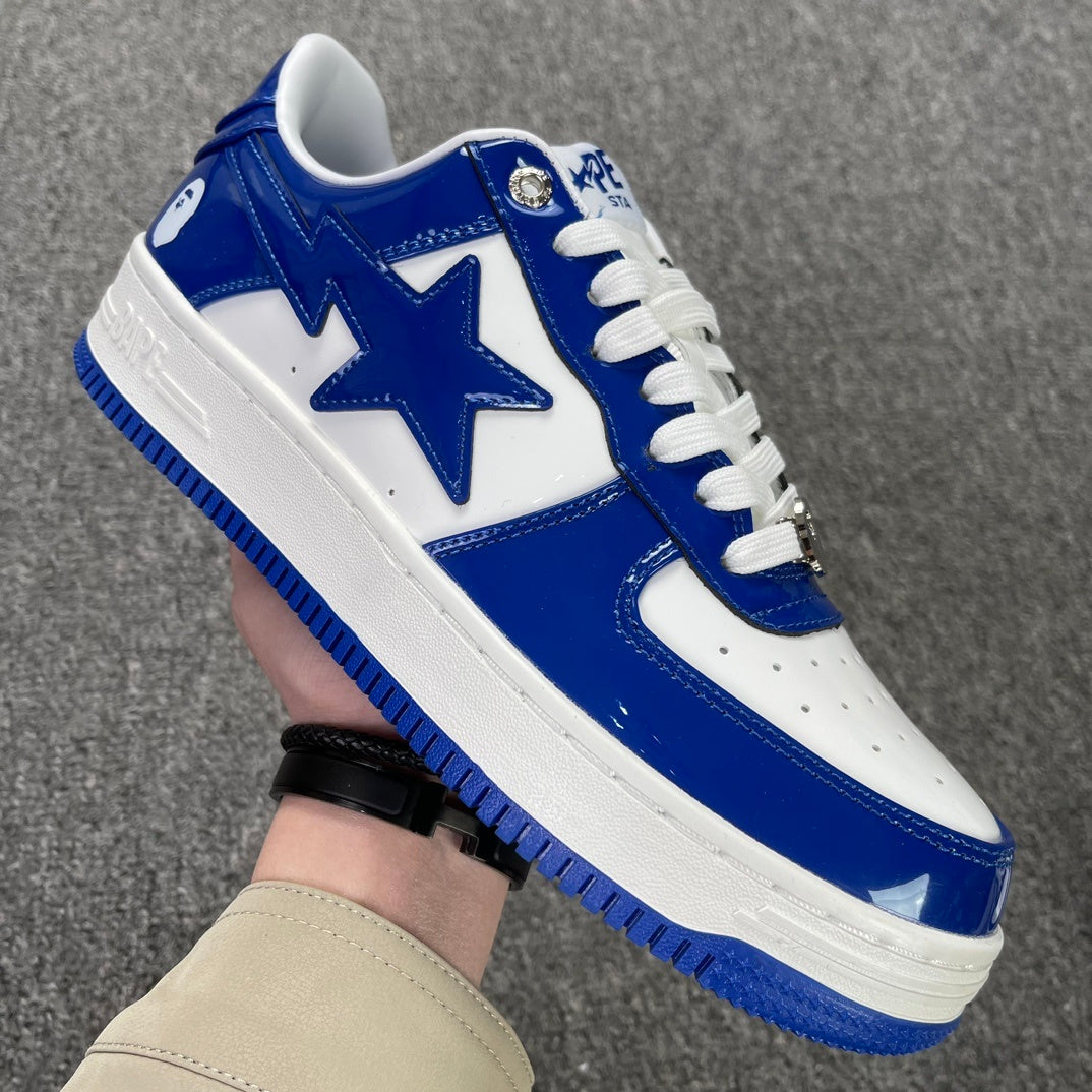 Bape STA Low Patent Leather White Blue