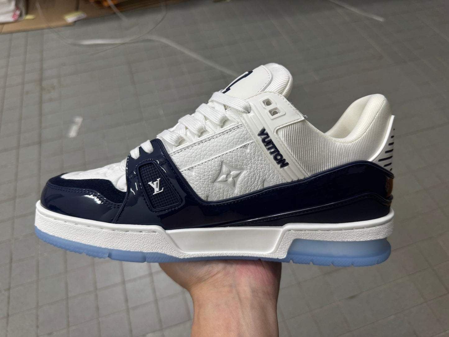 Trainer White and Navy Blue
