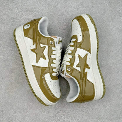 Bape STA Low Patent Leather White Khaki