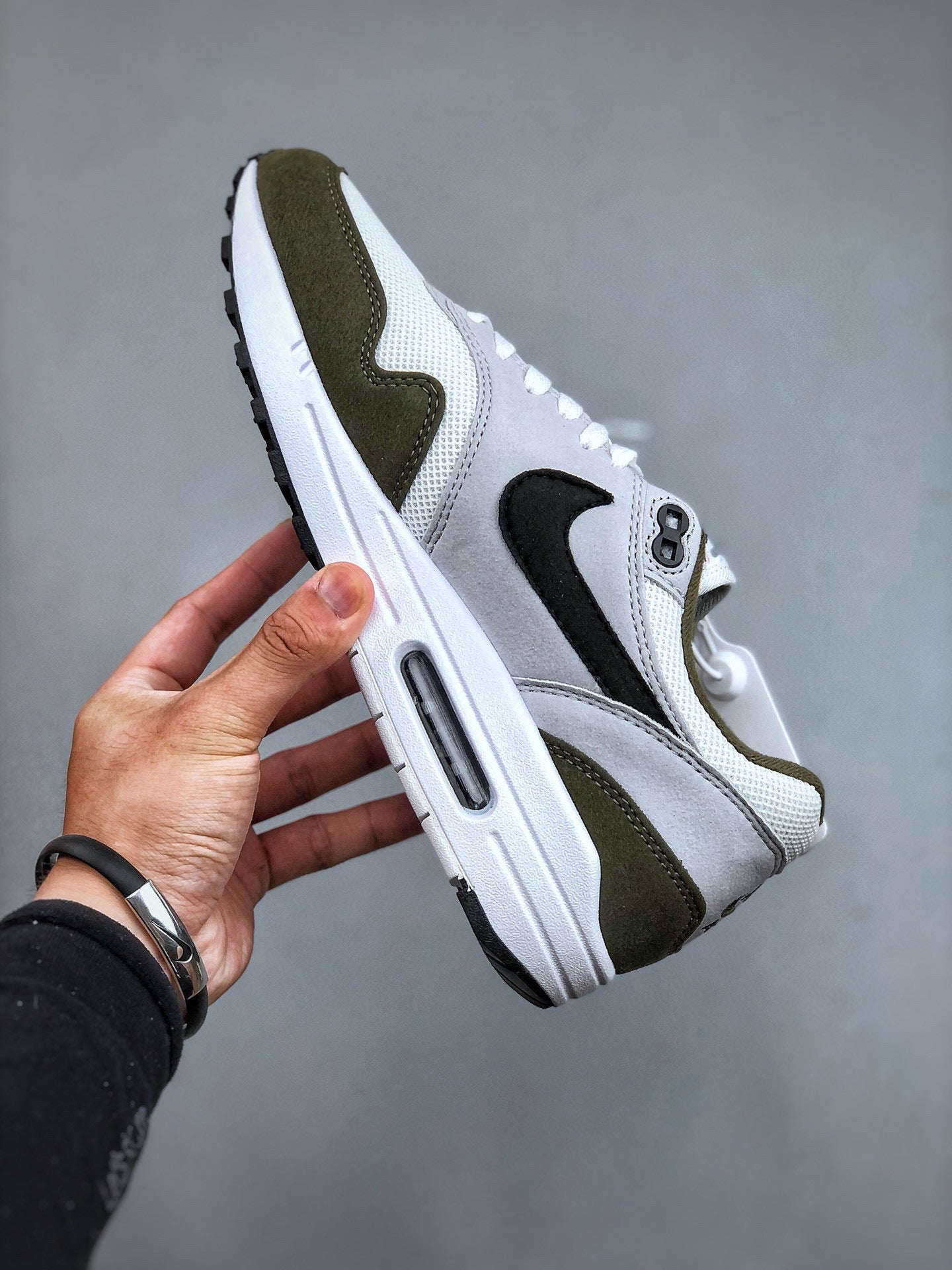 Air Max 1 White Black Medium Olive