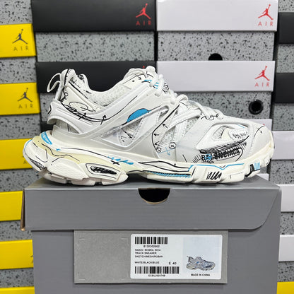 BLG Track White Blue Mesh and Nylon Graffiti