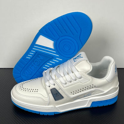 Trainer White and Blue Sole