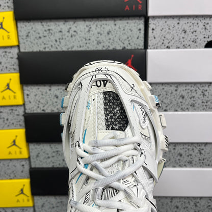 BLG Track White Blue Mesh and Nylon Graffiti