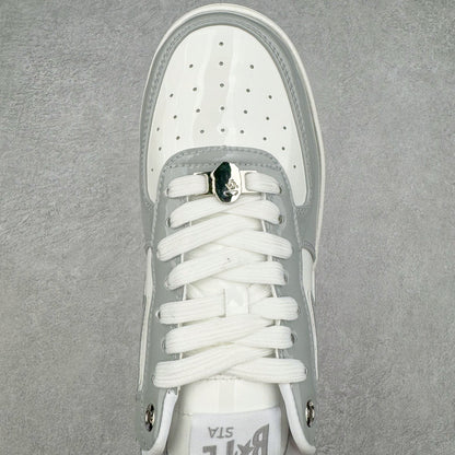Bape STA Low Patent Leather White Grey
