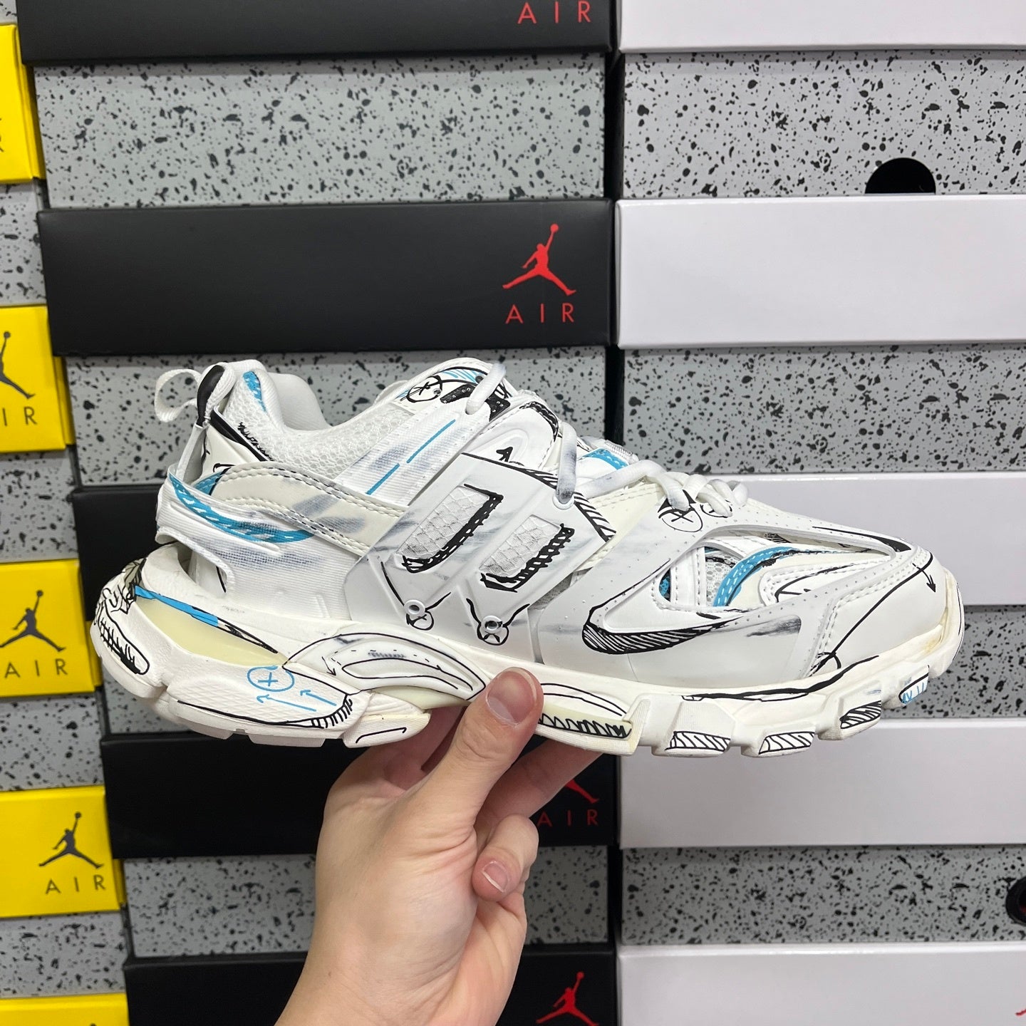 BLG Track White Blue Mesh and Nylon Graffiti