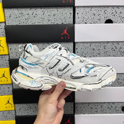 BLG Track White Blue Mesh and Nylon Graffiti