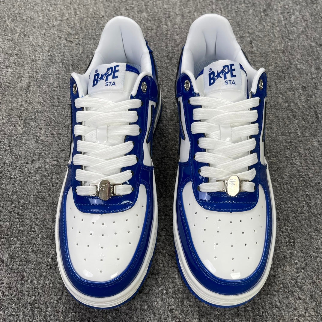 Bape STA Low Patent Leather White Blue