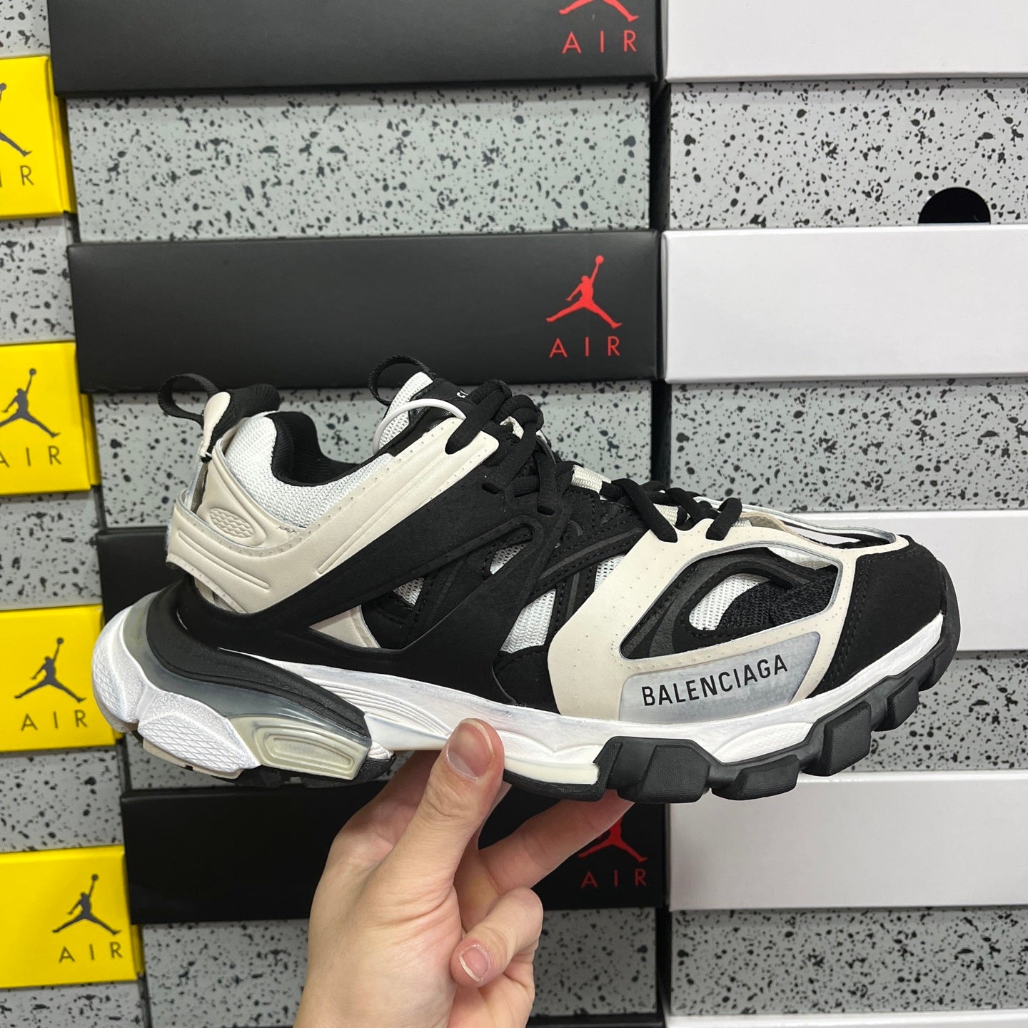 BLG Track Grey Black and White Mesh and Suede Like Fabric