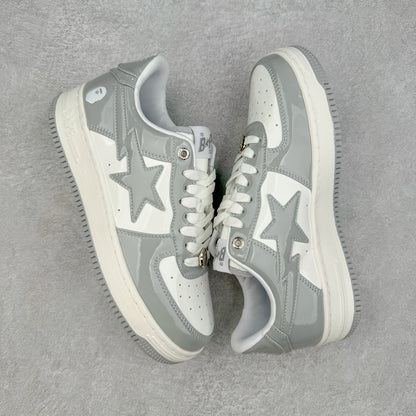 Bape STA Low Patent Leather White Grey