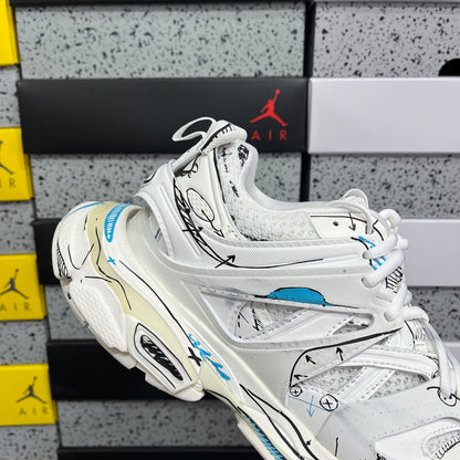 BLG Track White Blue Mesh and Nylon Graffiti
