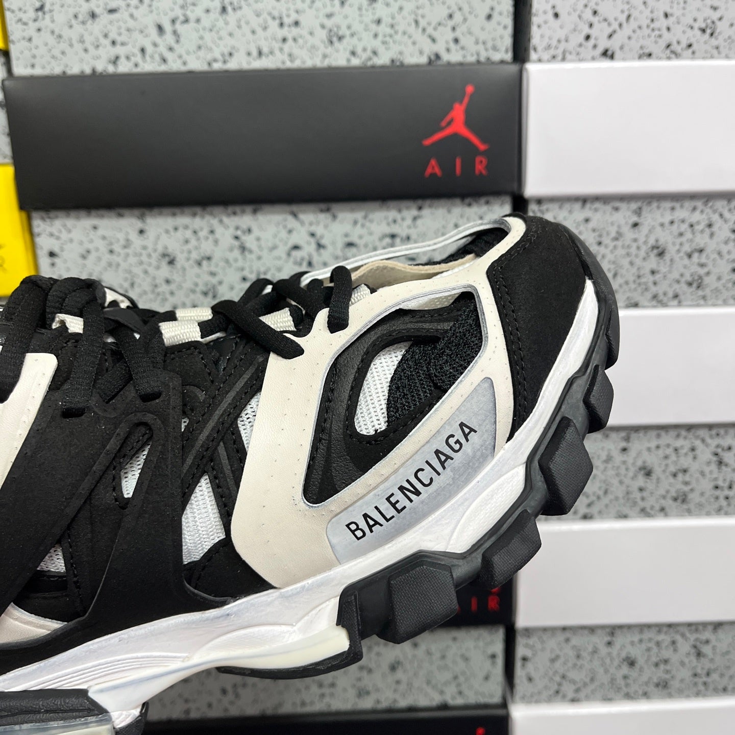 BLG Track Grey Black and White Mesh and Suede Like Fabric
