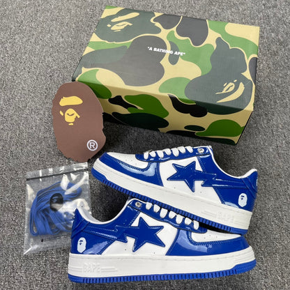 Bape STA Low Patent Leather White Blue