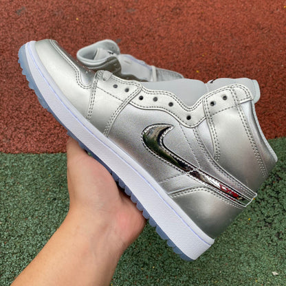 AJ1 High Golf Silver