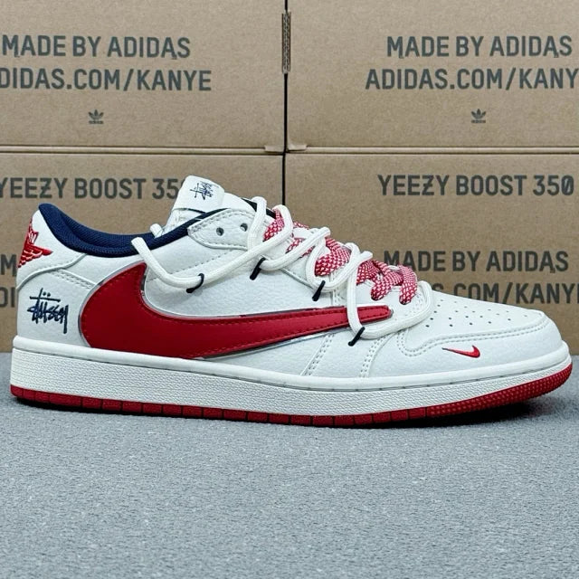 AJ1 Low x Stussy  Red And White