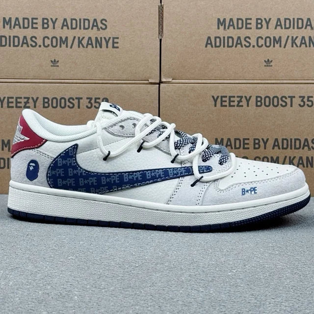 AJ1 Low x Bape White Blue and Red