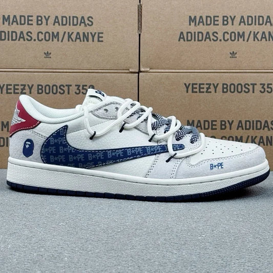 AJ1 Low x Bape White Blue and Red