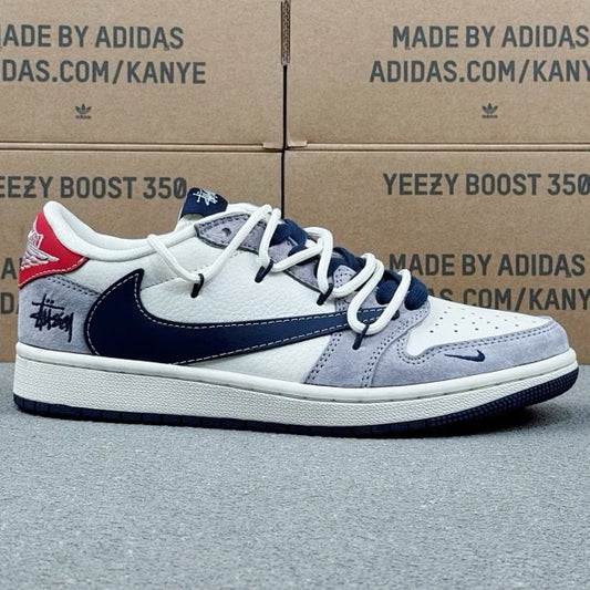 AJ1 Low x Stussy White Blue and Red