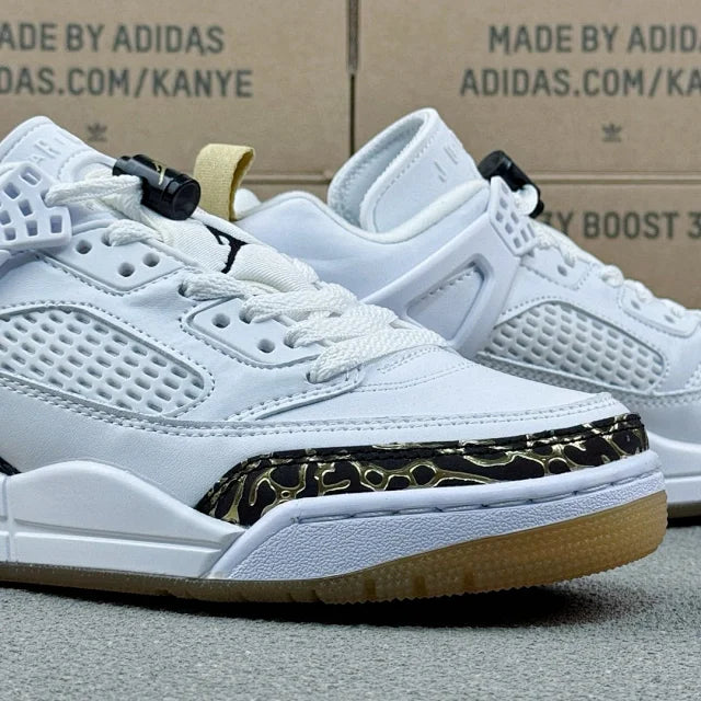 AJ Spizike Low White Metallic Gold