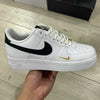 AF1 07 Essential White Black Gold Mini Swoosh