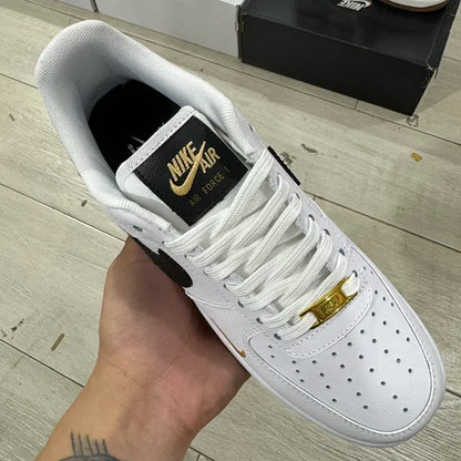 AF1 07 Essential White Black Gold Mini Swoosh