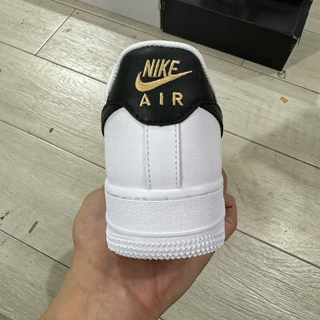 AF1 07 Essential White Black Gold Mini Swoosh