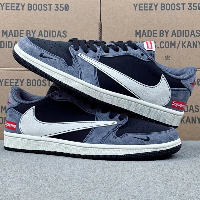 AJ1 Low x Supreme Black And Grey