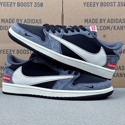 AJ1 Low x Supreme Black And Grey