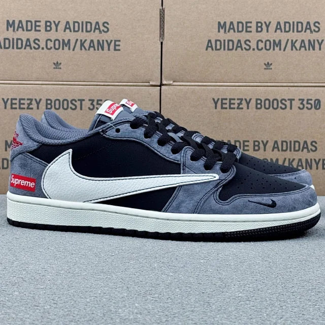 AJ1 Low x Supreme Black And Grey