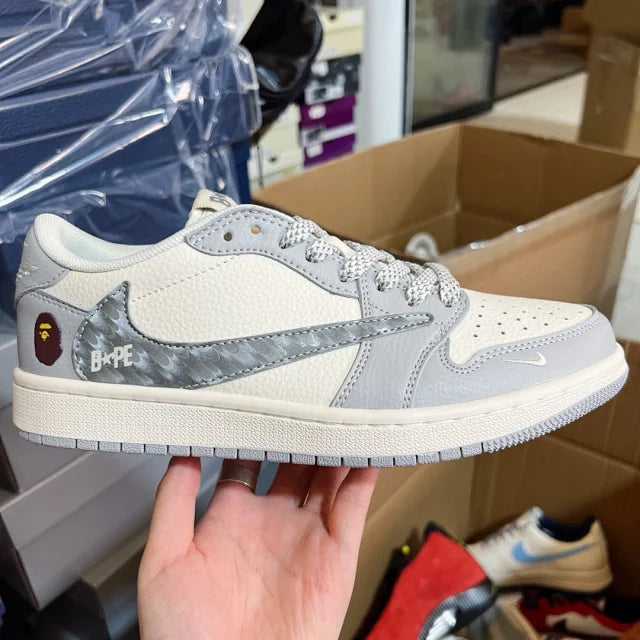 AJ1 Low x Bape Grey And White