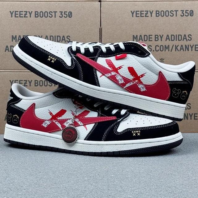AJ1 Low Stussy Black white and Red