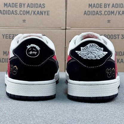 AJ1 Low Stussy Black white and Red