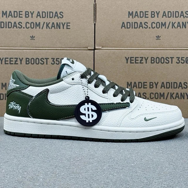 AJ1 Low x Stussy Green And White