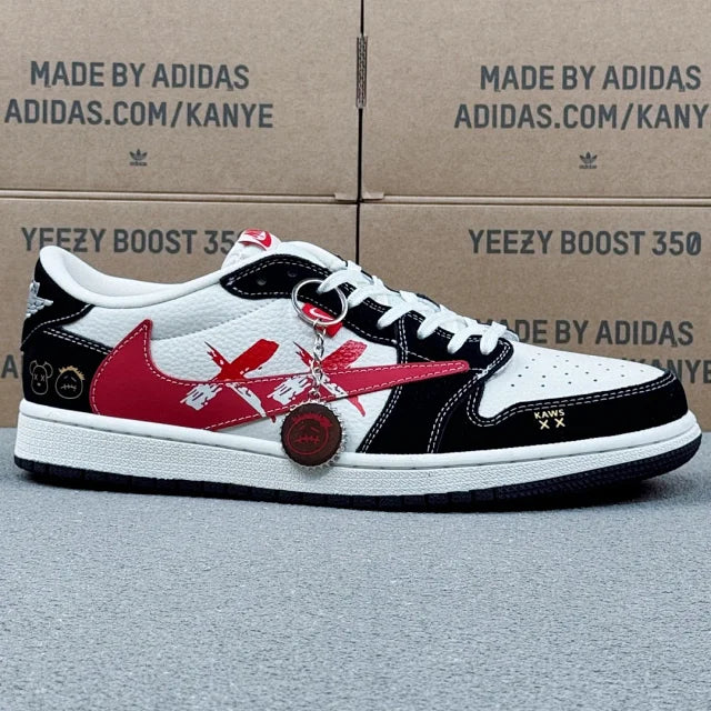 AJ1 Low Stussy Black white and Red