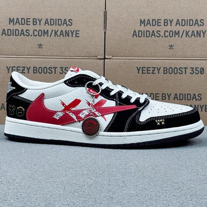 AJ1 Low Stussy Black white and Red