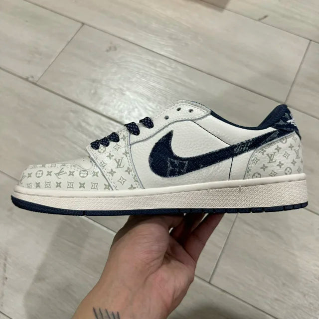 AJ1 Low x LV White and Blue